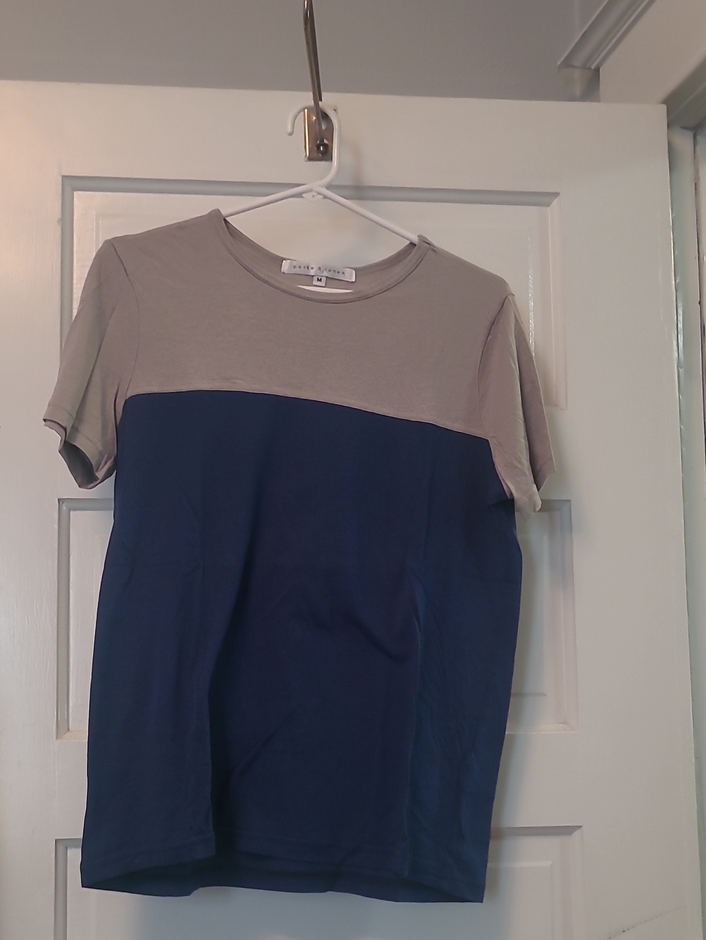 Parke & Ronen Navy Grey Taupe Crewneck Colorblock Tee